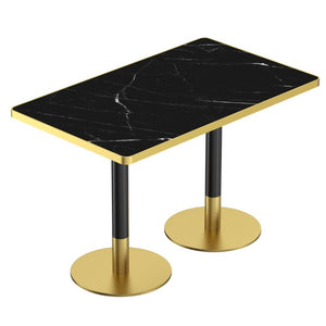 English Elm 47.24Tulip Sintered Stone Marble Top Dining Table Brushed Steel Pedestal Base Seats Six Black - A W3316S00047