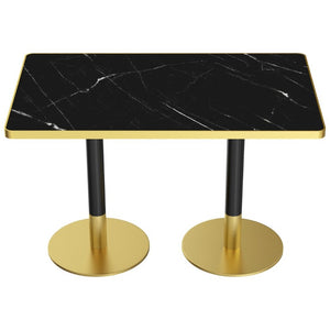 English Elm 47.24Tulip Sintered Stone Marble Top Dining Table Brushed Steel Pedestal Base Seats Six Black - A W3316S00047