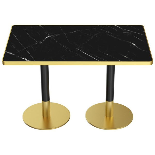 English Elm 47.24Tulip Sintered Stone Marble Top Dining Table Brushed Steel Pedestal Base Seats Six Black - A W3316S00047