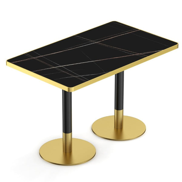 English Elm 47.24Tulip Sintered Stone Marble Top Dining Table Brushed Steel Pedestal Base Seats Six Black - B W3316S00048