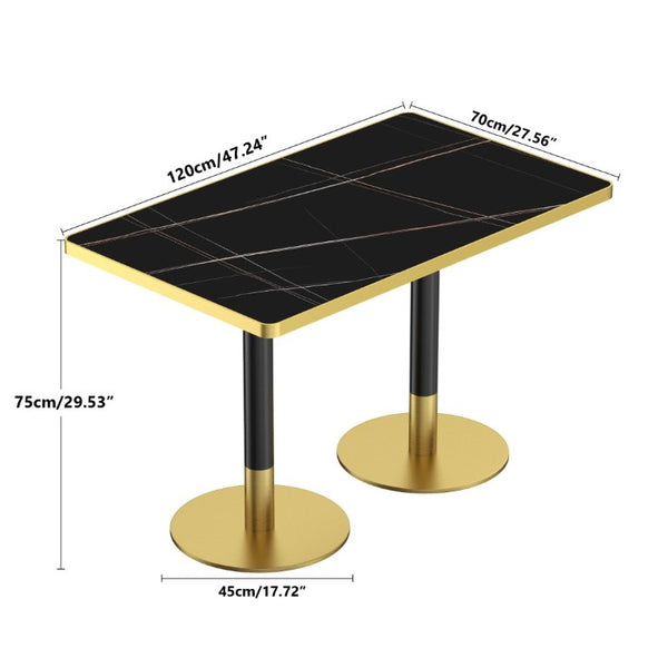 English Elm 47.24Tulip Sintered Stone Marble Top Dining Table Brushed Steel Pedestal Base Seats Six Black - B W3316S00048