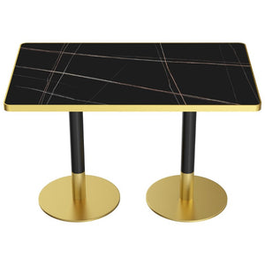 English Elm 47.24Tulip Sintered Stone Marble Top Dining Table Brushed Steel Pedestal Base Seats Six Black - B W3316S00048