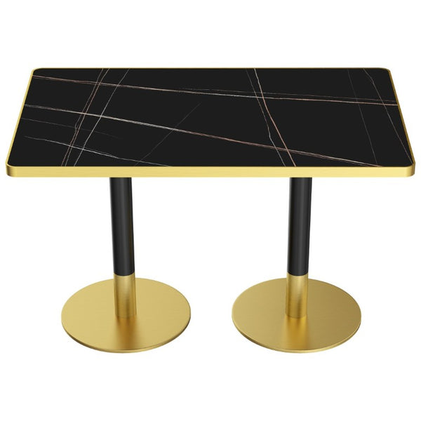 English Elm 47.24Tulip Sintered Stone Marble Top Dining Table Brushed Steel Pedestal Base Seats Six Black - B W3316S00048