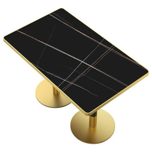 English Elm 47.24Tulip Sintered Stone Marble Top Dining Table Brushed Steel Pedestal Base Seats Six Black - B W3316S00048
