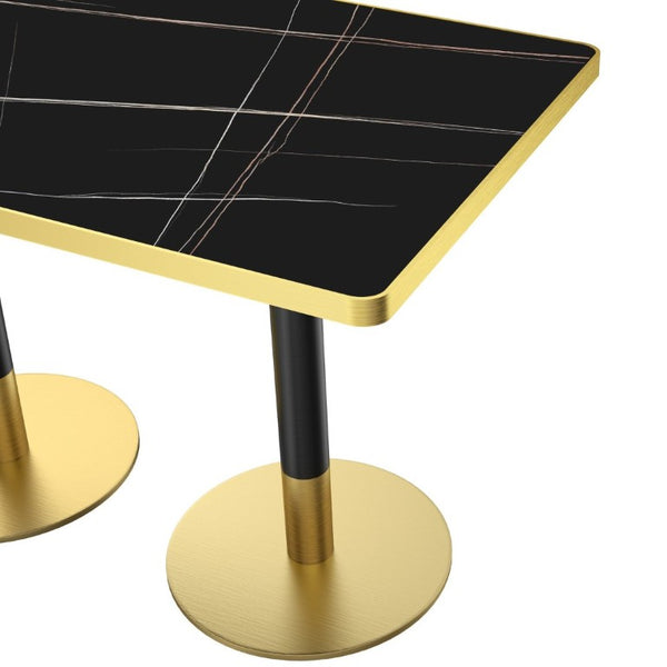 English Elm 47.24Tulip Sintered Stone Marble Top Dining Table Brushed Steel Pedestal Base Seats Six Black - B W3316S00048