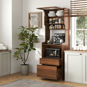 English Elm Kitchen Farmhouse Hutch Buffet with Microwave Stand Drawers and Pantry Storage W331P440565