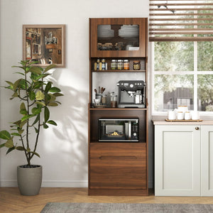 English Elm Kitchen Farmhouse Hutch Buffet with Microwave Stand Drawers and Pantry Storage W331P440565