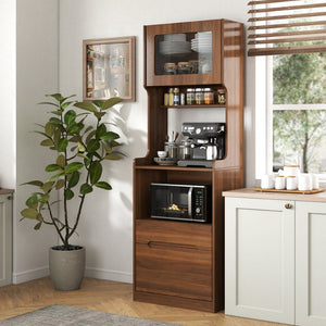 English Elm Kitchen Farmhouse Hutch Buffet with Microwave Stand Drawers and Pantry Storage W331P440565
