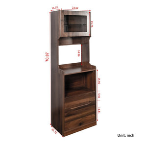 English Elm Kitchen Farmhouse Hutch Buffet with Microwave Stand Drawers and Pantry Storage W331P440565