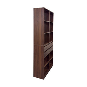 English Elm Open Cubby Shelving Unit with 4 Drawers Tall Freestanding Modern Display Cabinet W331P457149