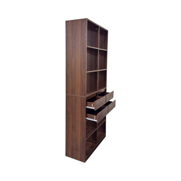 English Elm Open Cubby Shelving Unit with 4 Drawers Tall Freestanding Modern Display Cabinet W331P457149