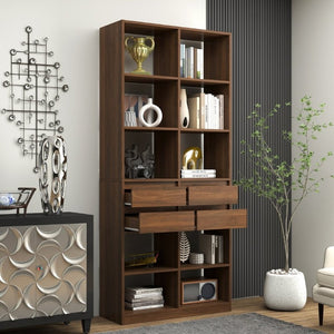 English Elm Open Cubby Shelving Unit with 4 Drawers Tall Freestanding Modern Display Cabinet W331P457149
