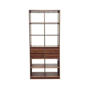 English Elm Open Cubby Shelving Unit with 4 Drawers Tall Freestanding Modern Display Cabinet W331P457149
