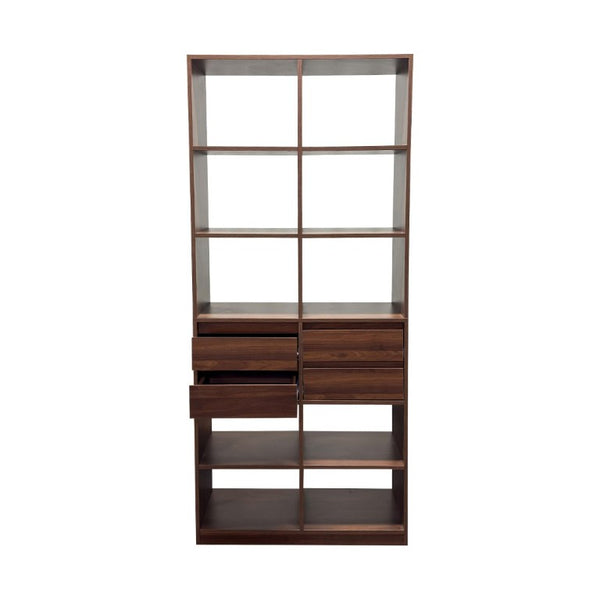 English Elm Open Cubby Shelving Unit with 4 Drawers Tall Freestanding Modern Display Cabinet W331P457149