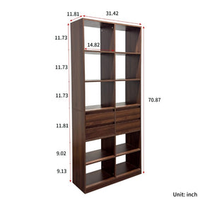 English Elm Open Cubby Shelving Unit with 4 Drawers Tall Freestanding Modern Display Cabinet W331P457149