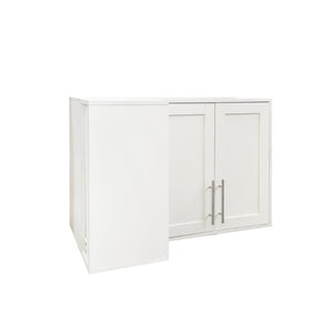 English Elm L Shaped Wall Mounted Cabinet with Open Shelving and Two Doors for Dining or Bath W331P466734