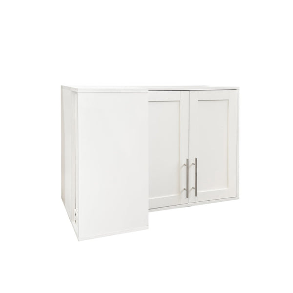 English Elm L Shaped Wall Mounted Cabinet with Open Shelving and Two Doors for Dining or Bath W331P466734