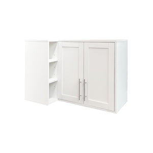 English Elm L Shaped Wall Mounted Cabinet with Open Shelving and Two Doors for Dining or Bath W331P466734