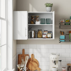 English Elm L Shaped Wall Mounted Cabinet with Open Shelving and Two Doors for Dining or Bath W331P466734