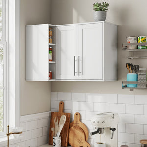 English Elm L Shaped Wall Mounted Cabinet with Open Shelving and Two Doors for Dining or Bath W331P466734