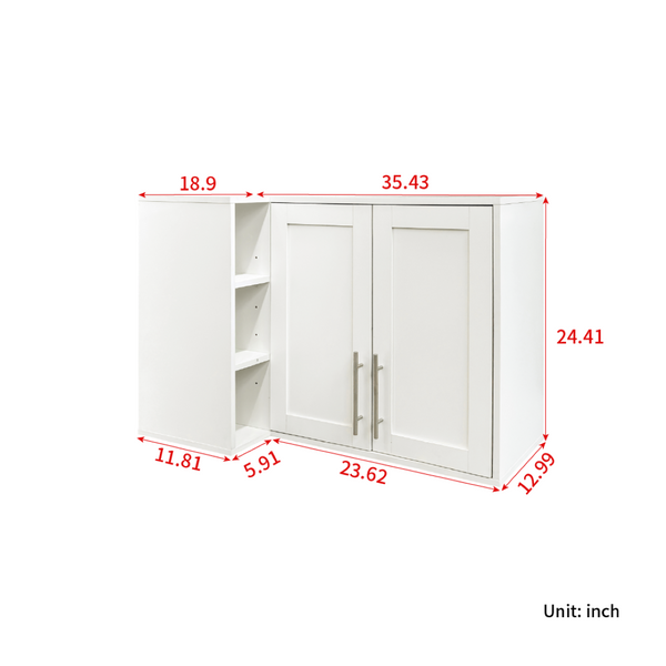 English Elm L Shaped Wall Mounted Cabinet with Open Shelving and Two Doors for Dining or Bath W331P466734