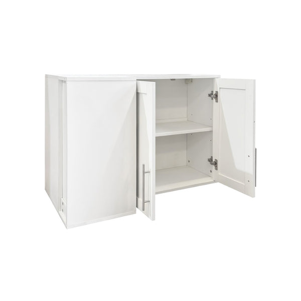 English Elm L Shaped Wall Mounted Cabinet with Open Shelving and Two Doors for Dining or Bath W331P466734