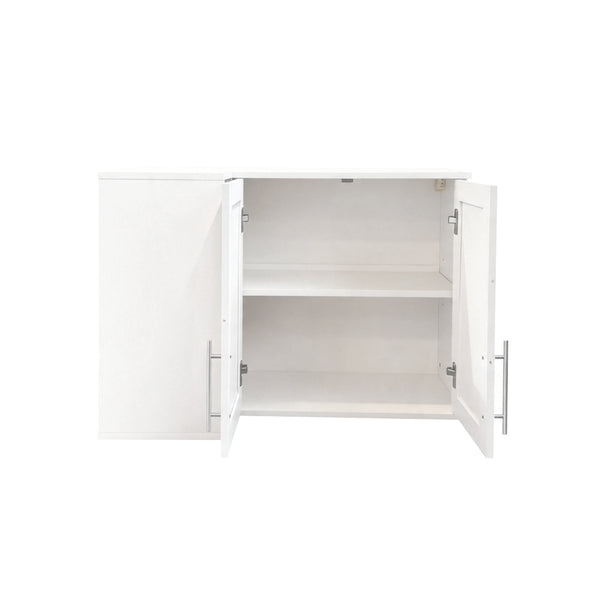 English Elm L Shaped Wall Mounted Cabinet with Open Shelving and Two Doors for Dining or Bath W331P466734