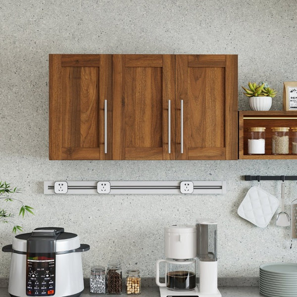 English Elm Stackable Wall Mounted Cabinet Walnut Finish Floating Storage for Any Room W331P466795