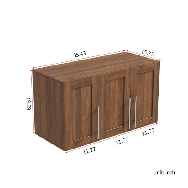 English Elm Stackable Wall Mounted Cabinet Walnut Finish Floating Storage for Any Room W331P466795