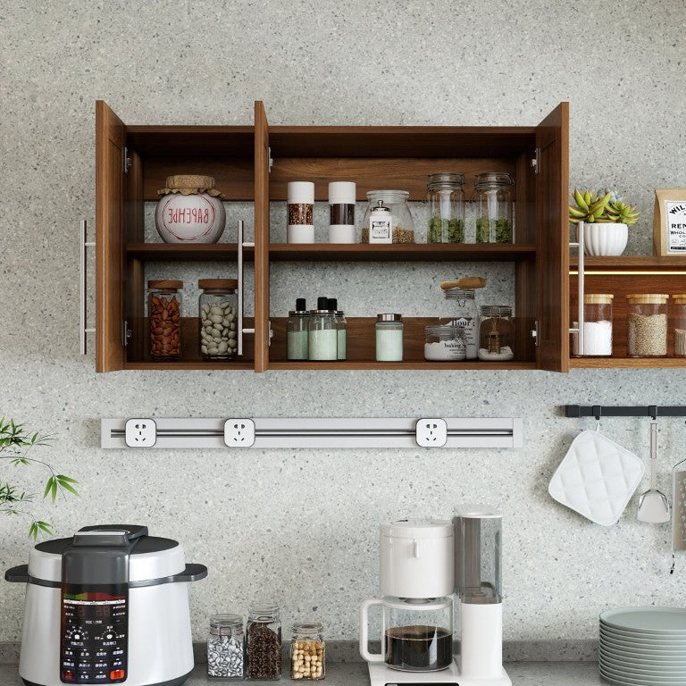 English Elm Stackable Wall Mounted Cabinet Walnut Finish Floating Storage for Any Room W331P466795