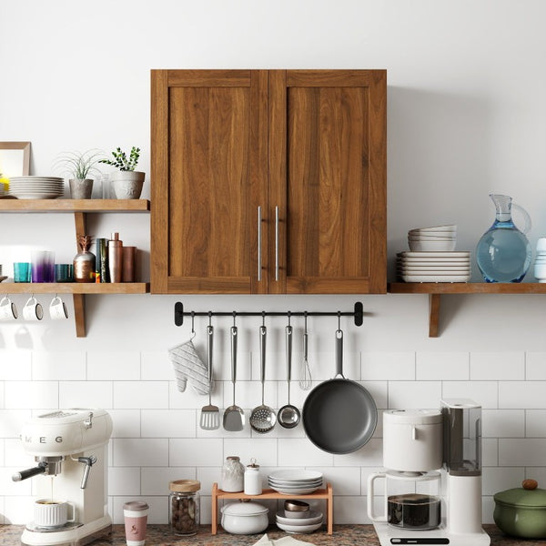 English Elm Stackable Wall Mounted Cabinet Walnut Finish Adjustable Shelving Home Office Storage W331P466798