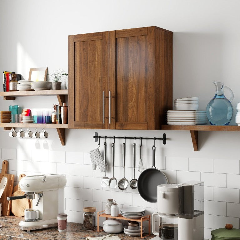 English Elm Stackable Wall Mounted Cabinet Walnut Finish Adjustable Shelving Home Office Storage W331P466798