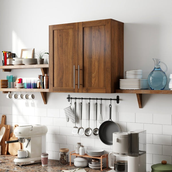 English Elm Stackable Wall Mounted Cabinet Walnut Finish Adjustable Shelving Home Office Storage W331P466798