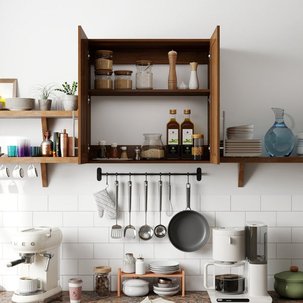 English Elm Stackable Wall Mounted Cabinet Walnut Finish Adjustable Shelving Home Office Storage W331P466798