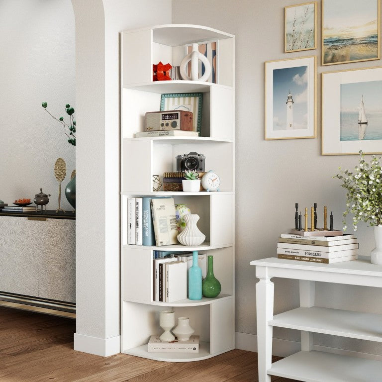English Elm Corner Six Tier Open Bookshelf Slim Triangular Unit for Small Space Display W331P469237
