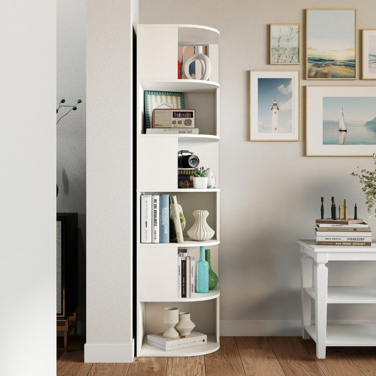 English Elm Corner Six Tier Open Bookshelf Slim Triangular Unit for Small Space Display W331P469237