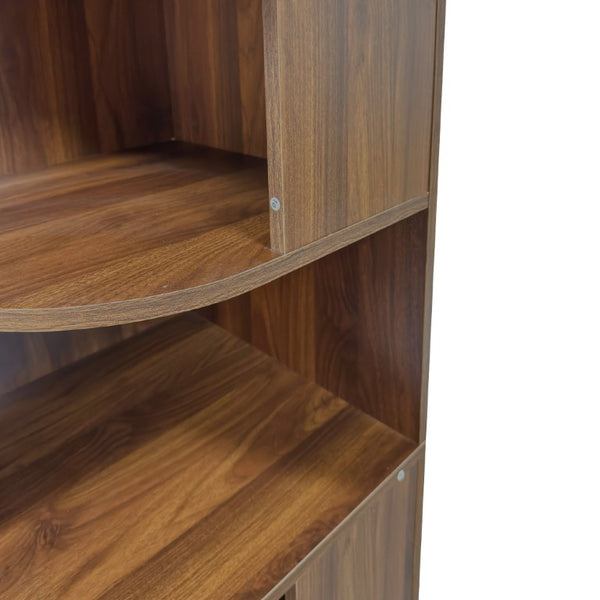 English Elm Corner Six Tier Open Bookshelf Curved Edge Melamine Display Unit for Small Spaces W331P469239