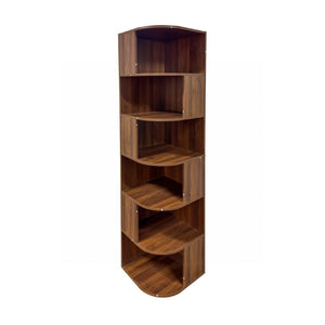 English Elm Corner Six Tier Open Bookshelf Curved Edge Melamine Display Unit for Small Spaces W331P469239