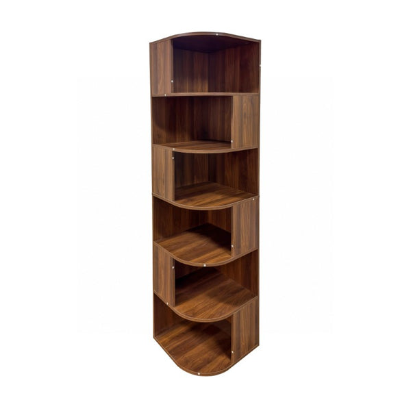 English Elm Corner Six Tier Open Bookshelf Curved Edge Melamine Display Unit for Small Spaces W331P469239