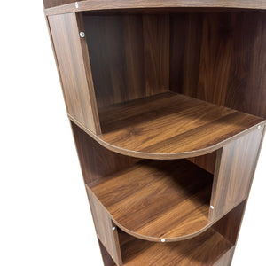 English Elm Corner Six Tier Open Bookshelf Curved Edge Melamine Display Unit for Small Spaces W331P469239