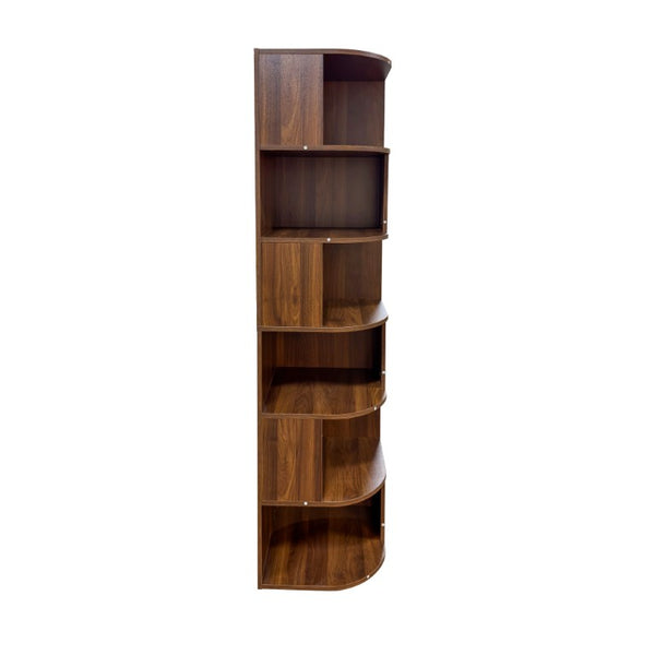 English Elm Corner Six Tier Open Bookshelf Curved Edge Melamine Display Unit for Small Spaces W331P469239