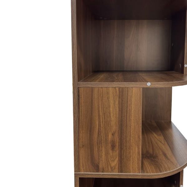 English Elm Corner Six Tier Open Bookshelf Curved Edge Melamine Display Unit for Small Spaces W331P469239