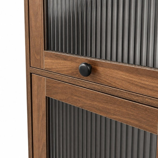 English Elm 5-Tier Slim Bookcase with Fluted Glass Lift Doors Dust-Proof Vertical Display Tower W331P470190