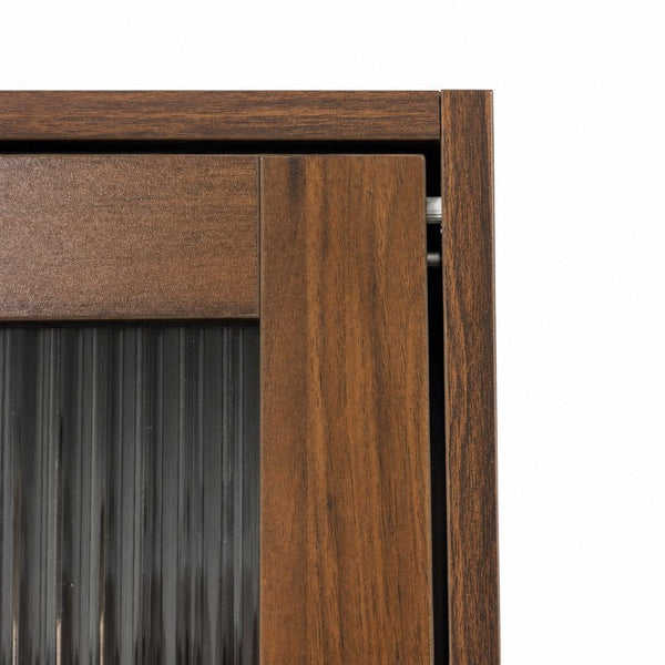 English Elm 5-Tier Slim Bookcase with Fluted Glass Lift Doors Dust-Proof Vertical Display Tower W331P470190