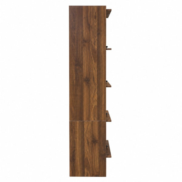 English Elm 5-Tier Slim Bookcase with Fluted Glass Lift Doors Dust-Proof Vertical Display Tower W331P470190