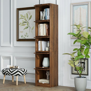 English Elm 5-Tier Slim Bookcase with Fluted Glass Lift Doors Dust-Proof Vertical Display Tower W331P470190
