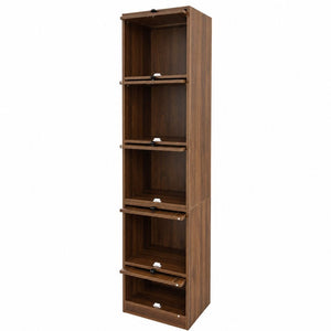 English Elm 5-Tier Slim Bookcase with Fluted Glass Lift Doors Dust-Proof Vertical Display Tower W331P470190