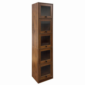English Elm 5-Tier Slim Bookcase with Fluted Glass Lift Doors Dust-Proof Vertical Display Tower W331P470190