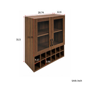 English Elm Wall-Mounted Wine Cabinet Glass Door Storage Organizer for Kitchen or Dining Bar W331P474005