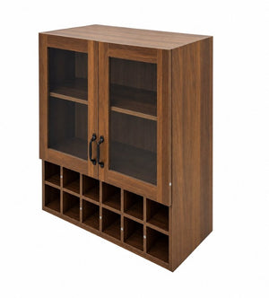 English Elm Wall-Mounted Wine Cabinet Glass Door Storage Organizer for Kitchen or Dining Bar W331P474005